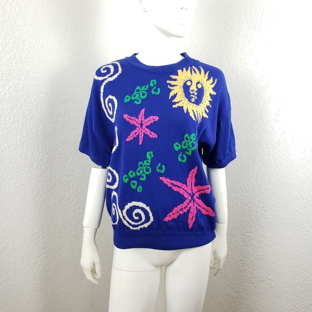 St. John Knit Sweater Short Sleeve Bright Colors Beach Sz M Fall Winter Dopamine